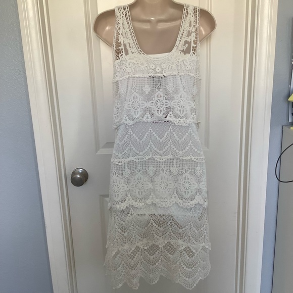 NWT American Rag Cie Lined Sleeveless Tiered Crochet Dress Size Small - Picture 4 of 9